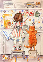 Набір для вишивання хрестиком із малюнком на канві " Маленька помічниця", розмір 25 х 34 см