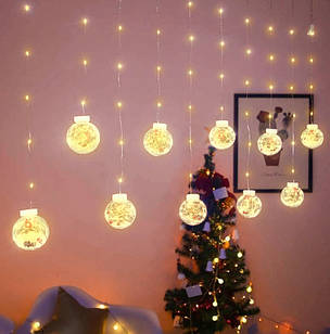 Гірлянда Xmas WW-1 Copper curtain ball lamp 7258 Подарунки, тепле біле світло