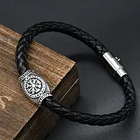 Кожаный черный браслет Вегвизир шлем ужаса Рунический компас амулет оберег из викингов Vegvisir