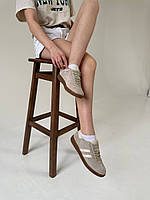 Кеди жіночі замшеві світло-бежевого кольору зі шкіряними вставками высокое качество Размер 35