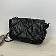 Шкіряна сумка стьобана фактура з клапаном КТ-4275 Чорна, фото 5