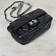 Шкіряна сумка стьобана фактура з клапаном КТ-4275 Чорна, фото 6