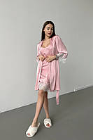 Комплект женский шелковый, халат и пеньюар шелковый розовый