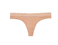 Трусики стринги лого-резинка виктория сикрет victoria's secret Бежевые Logo Cotton Thong Panty M