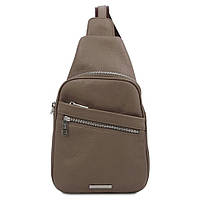 Рюкзак на одно плечо из мягкой кожи Tuscany Leather TL142022, рюкзак слинг (Темный серо-коричневый) высокое