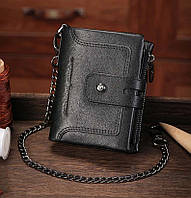 Мужской кошелек раскладной черный с цепочкой TW230A Bull высокое качество