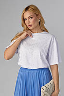 Женская футболка с термостразами - белый цвет, M
