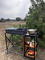 Мангал 3мм со столиком на колесах мангал-барбекю с дровницей гриль для дачи мангал с подставкой для котла BIN