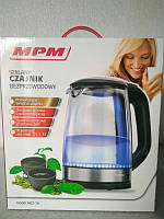 Чайники с подсветкой воды электрочайникий для кофе и чая бытовой дисковый стеклянный с фильтром MPM MCZ-78 BIN