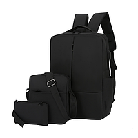 Мужской набор городской рюкзак тканевый + мужская сумка планшетка + кошелек клатч Черный высокое качество