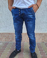 Чоловічі стильні джинси завужені, стильна фурнітура, сині чоловічі джинси