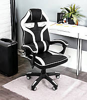 Игровое кресло Bonro B-827 белое геймерское комфортное поворотное с наклоном спинки до 120 кг