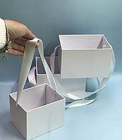 Набір прямокутних коробок зі стрічкою (білий)