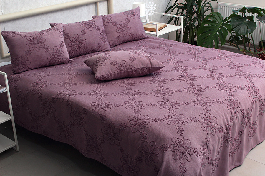 Покривало PrimaTeks бавовна з вишивкою Mystery violet 160х240 + 2 наволочки 40х60, фото 1
