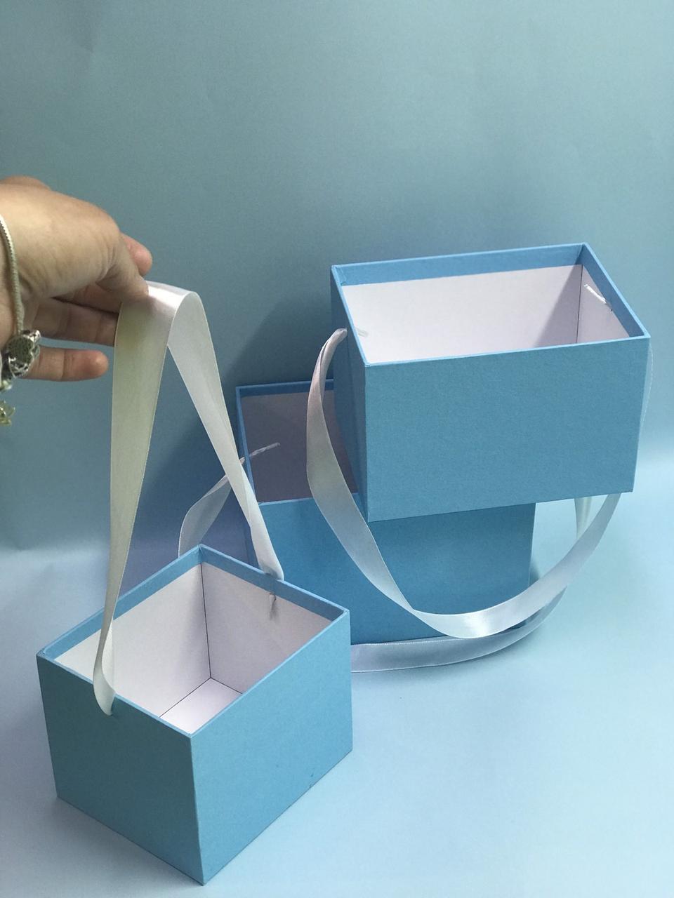 Набір прямокутних коробок зі стрічкою (голубий)