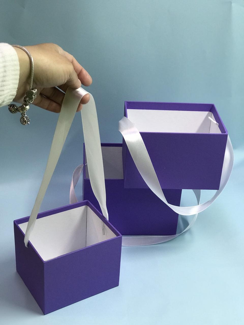 Набір прямокутних коробок зі стрічкою (фіолетовий)