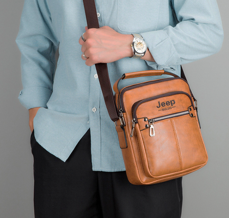 Мужская сумка планшетка Jeep барсетка на плечо Джип Светло-коричневый высокое качество - фото 6 - id-p2193169369