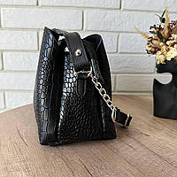 Женская кожаная сумка рептилия стиль Зара черная, сумочка из натуральной кожи крокодил черный высокое качество