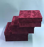 Набір квадратних коробок з кришками (бордо/оксамит), фото 3