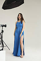 Жіноча сукня, синьго кольору, на бретелях з розрізами, довжина максі від українського бренду Sweet Woman