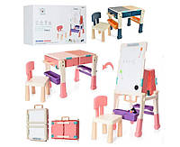 Конструктор "Игровой центр" стол, стульчик розовый мольберт с фломастерами 2 стороняя-1 сторона магнитная BIN