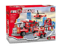 Детский набор конструктора игрового Пожарная бригада в наборе станция + машинки и фигурки спасателей BIN