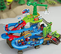 Детский игровой автомобильный трек для машинок работает на батарейках в наборе наклейки и подъемник BIN