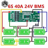 BMS плата 6S40A Контроллер заряда-разряда 6-х Li-Ion 18650, с балансировкой,24V 40A(max)