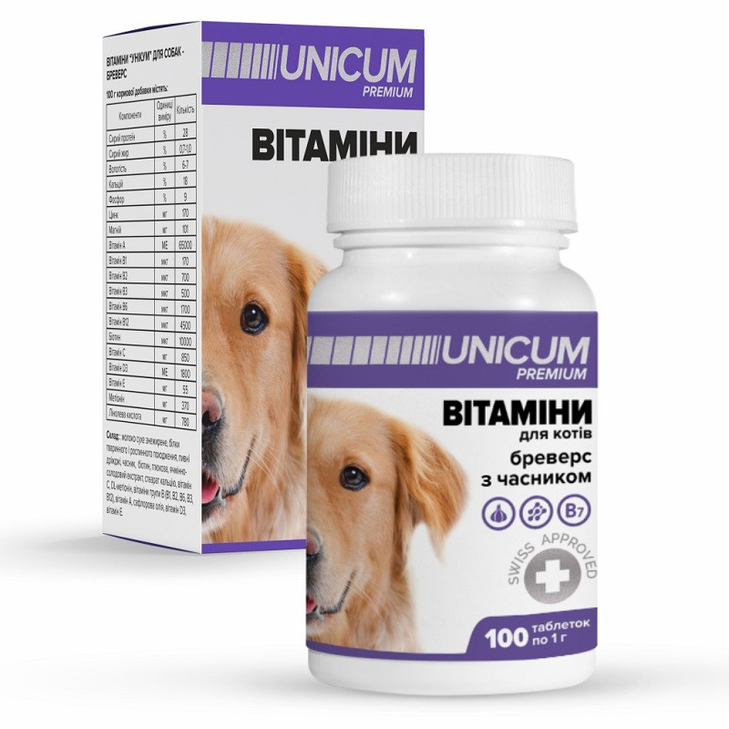 Вітаміни для собак Бреверс із часником 100 таблеток 100 г UNICUM premium