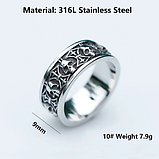 Кільце печатка перстень чоловіче сталеве TRIBES 20 з медичної нержавіючої сталі з Черепами, фото 5