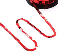 Пайєткова стрічка 6 мм на 100 метрів, рулон пайєток для декорування вбрання (червоний, зломана котушка)