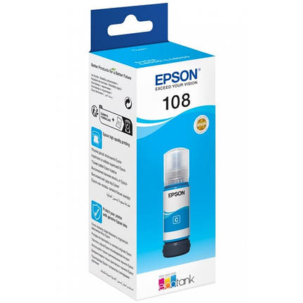 Оригінальне чорнило Epson 108 EcoTank L8050/L18050 Cyan (Синій) (C13T09C24A) 70 мл, фото 3