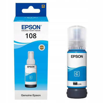 Оригінальне чорнило Epson 108 EcoTank L8050/L18050 Cyan (Синій) (C13T09C24A) 70 мл, фото 1