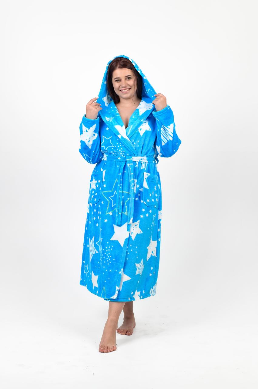 Жіночий халат з велсофту N.EL. блакитний розмір L, фото 1