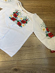 Дитяча святкова блузка, вишиванка сорочка для дівчинки. Льон