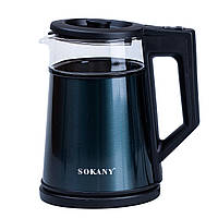 Дисковый электрочайник Sokany SK-SH-1076 на 1.7 л, яркий кухонный электрический чайник быстрого нагрева Зеленый