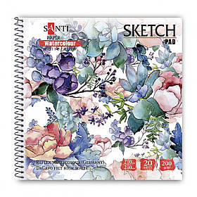Альбом для акварелі SANTI "Flowers", 210*210мм, "Paper Watercolour Collection", 20 арк, 200 г/м2