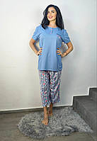 Батальная женская пижама для дома с футболкой и бриджами - капри ,хлопок,Турция