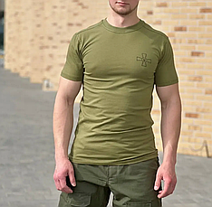 Армейська чоловіча футболка ВСУ олива з хрестом 44-62р тактична футболка бавовняна, фото 3