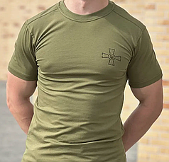 Армейська чоловіча футболка ВСУ олива з хрестом 44-62р тактична футболка бавовняна, фото 4