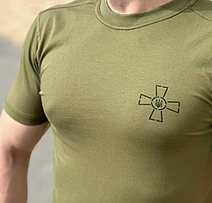 Армейська чоловіча футболка ВСУ олива з хрестом 44-62р тактична футболка бавовняна, фото 5