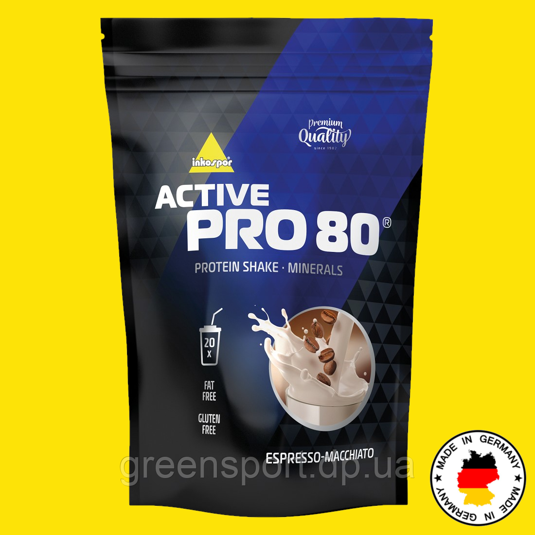 Inkospor Active Pro 80 вкус эспрессо макиато 500 г, протеины, молочный белок, сывороточный белок, яичный белок - фото 1 - id-p2193320410