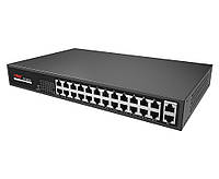 24х портовый PoE комутатор ONV-H1024PLS 24 порта РоЕ 100 Мбіт + 2 Uplink 1000 Мбіт, до 250м, IEEE802.3af/at. x