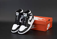 Мужские кроссовки Nike Air Jordan 1 Retro High Black White (Черно-белые) Найк кожа текстиль демисезон
