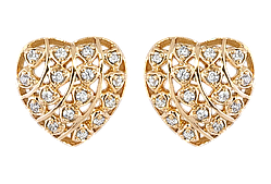 Сережки Xuping Позолота 18K пусети "Різьблені сердечка з цирконієм"