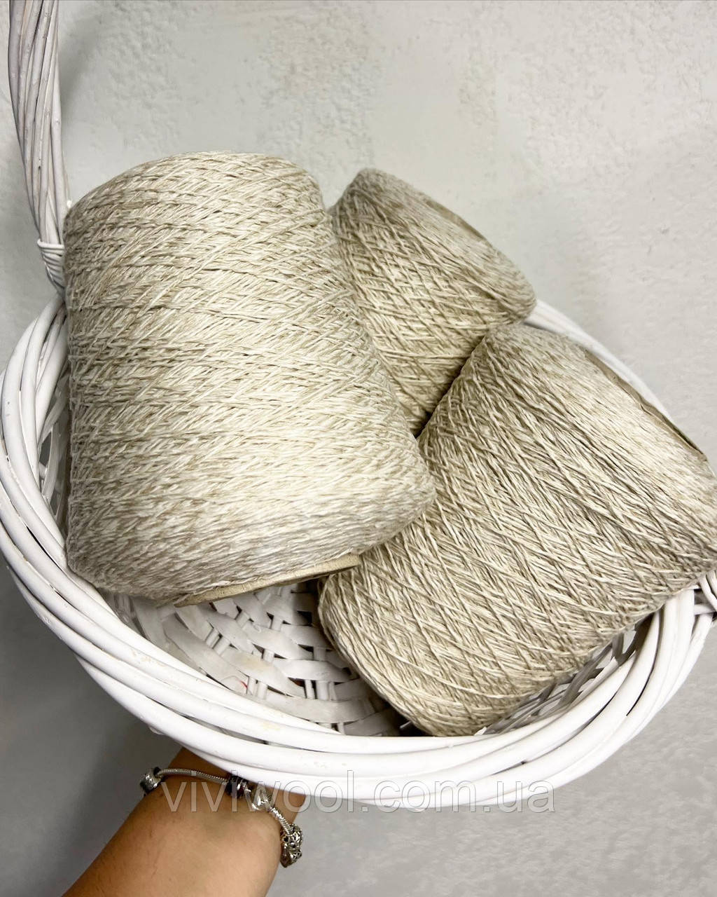 Пряжа на конусі кашемір з бавовною Cashmere Cotone Gauge 60% Ws 40% Co naturale молочно бежевий меланж, фото 1