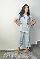 Женская пижама большого размера для дома с футболкой и бриджами - капри ,хлопок,Турция