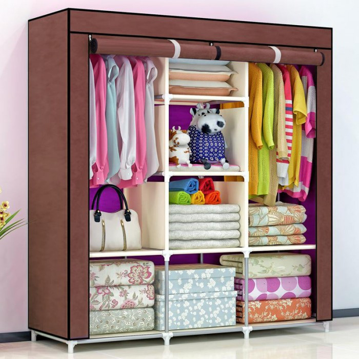 Складана тканинна шафа, шафа для одягу Storage Wardrobe 88130 на 3 секції Коричнева