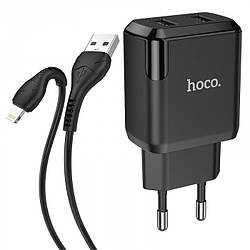 Зарядний пристрій 220 В 2 USB з кабелем USB — Lightning Hoco N7 Speedy Чорний