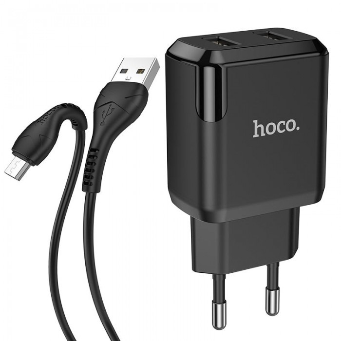 Зарядний пристрій 220 В 2 USB з кабелем USB — Micro USB Hoco N7 Speedy Чорний